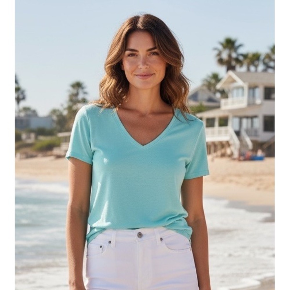 New Lilly Pulitzer Size XXS Etta Top Breezy Aqua Scoop Neck T Shirt XXS